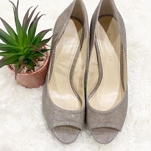 Enzo Angiolini Gold Sparkly Peep Toe Heels